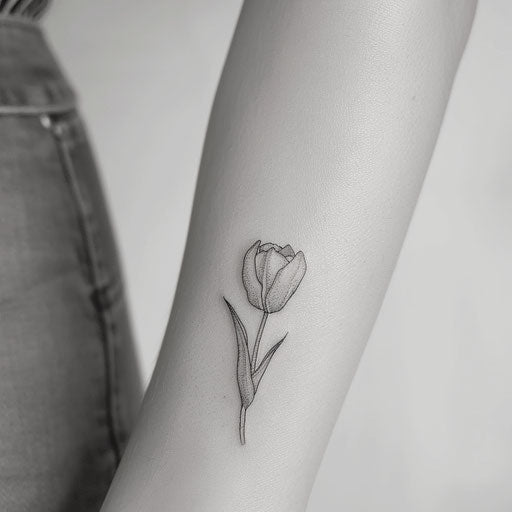Modern minimalist single-line small tulip flower tattoo design