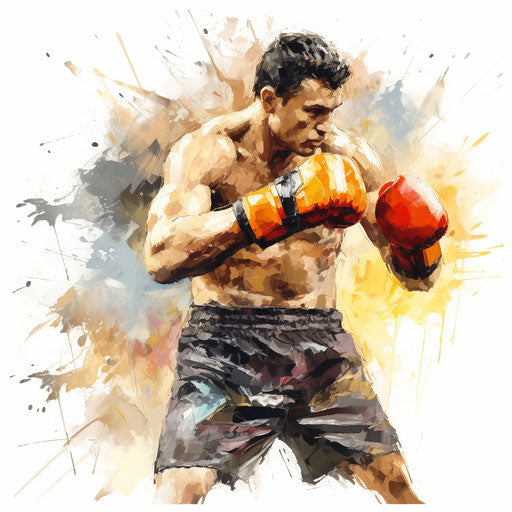 Boxing illustration in the style of oil painting, on white background
