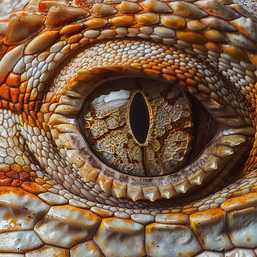 A close-up of a lizard's eye and scales