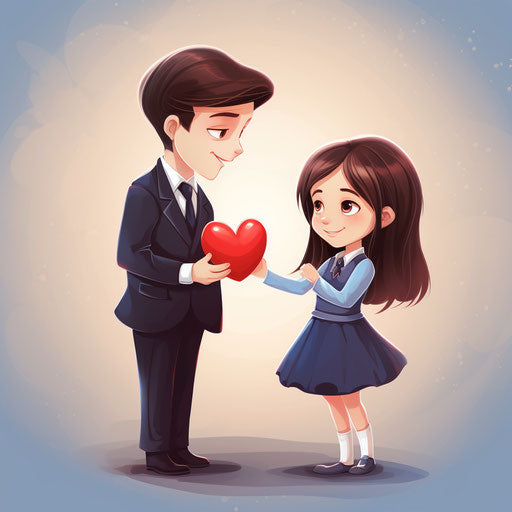 Girl holding heart from man in business suit