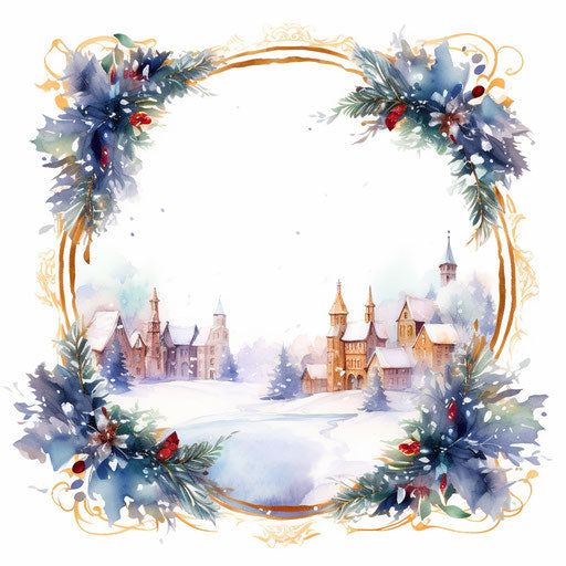 Christmas frame in Impressionistic Art style on white background