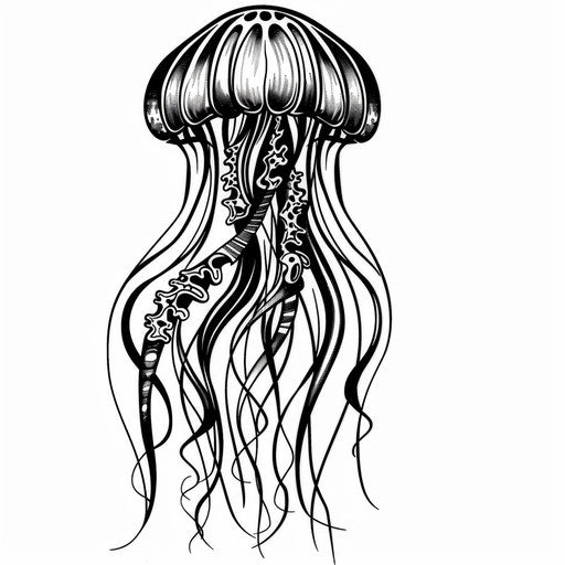 Tribal jellyfish tattoo in black on white background