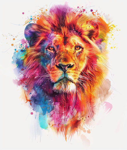 Colorful lion in bright watercolor style