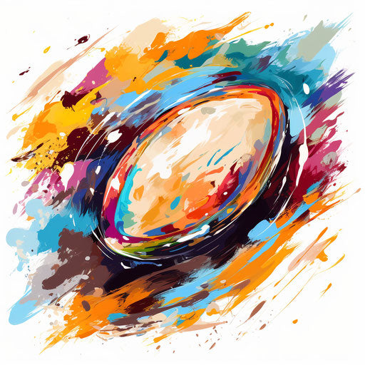 Rugby ball clipart in the style of Impressionistic Art, on white background