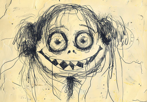 Smiling face in Cluj school style, cranberrycore