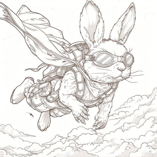 Bunny superhero flying through the sky
