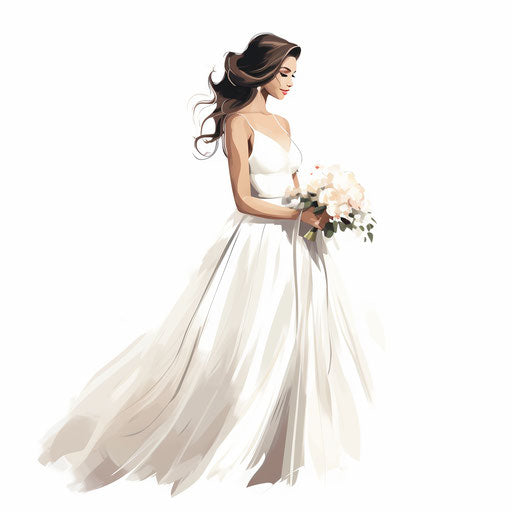 Minimalist bride clipart on white background