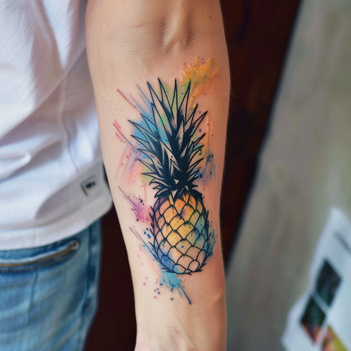Modern minimalist pineapple tattoo with abstract pastel colors splash