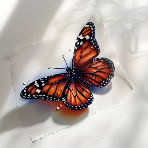 Realistic 3D butterfly tattoo with dew drops on wings