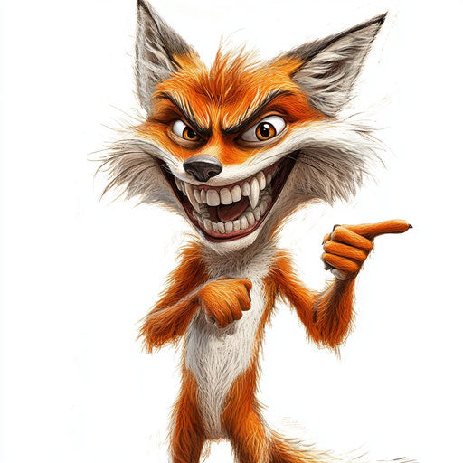 Humorous caricature of a fox with exaggerated big teeth