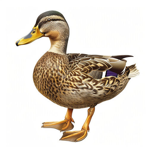 Duck clipart in a photo realistic style on a flat white background with dynamic colors and smooth gradients