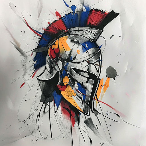 Surreal spartan helmet tattoo sketch