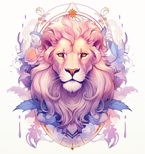 Beautiful lion, rococo style, pastel colors, esoteric symbolism