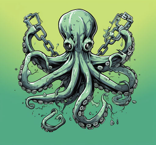 The octopus gripping an anchor with its teeth