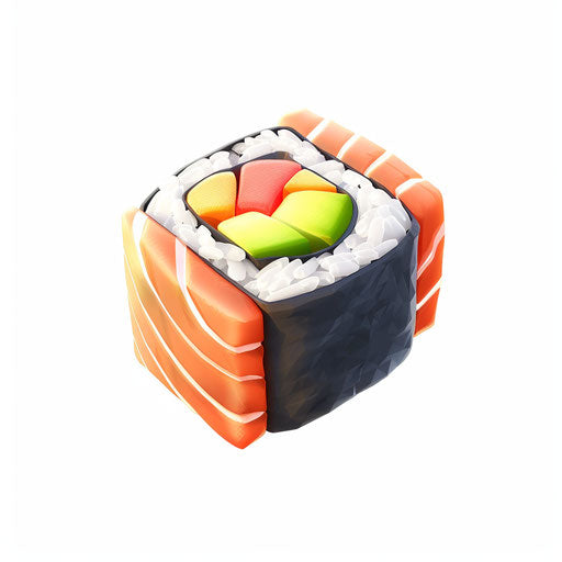 Sushi roll on white background, cute style