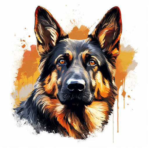 German shepherd in Impressionistic Art style on white background