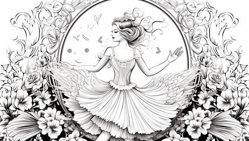 Star ballerina in a frame, an adult coloring book, graphic 37:21