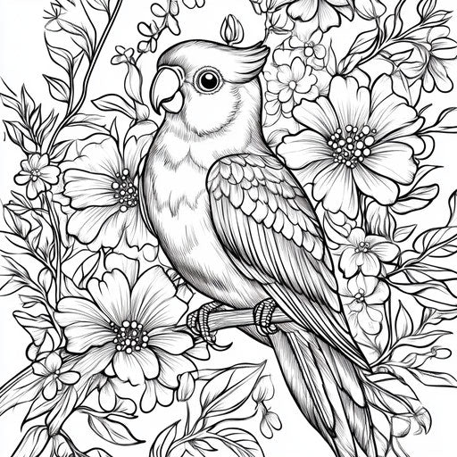 Elegant parrot with floral motifs, Teagan White style
