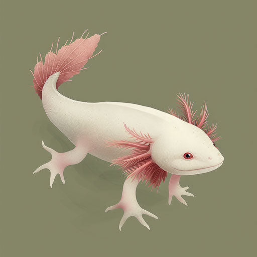 Axolotl Clipart in Realistic Depiction with Flat Olive Background, Soft Gradients, Refined Linework