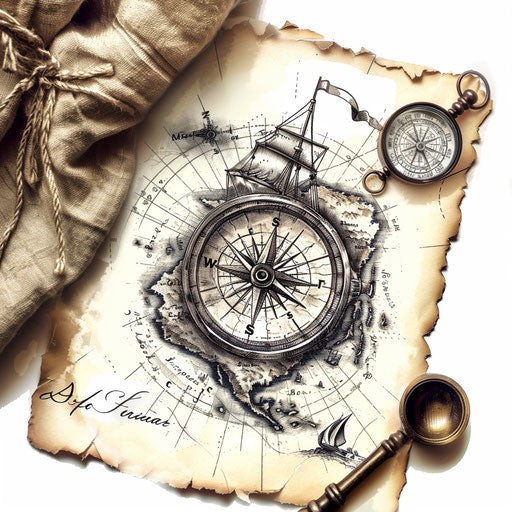 Sailor's map and compass tattoo in vintage cartography style