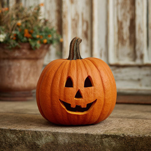 Tall oval pumpkin with triangular eyes and nose