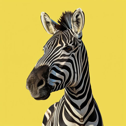 Zebra artwork in photo realistic style on flat chartreuse background