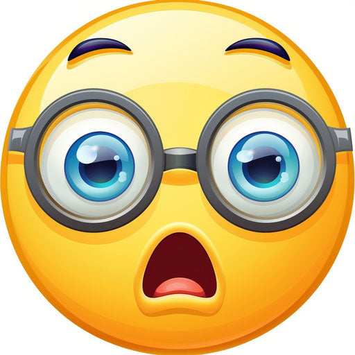 Yellow confused face with big blue eyes on white background