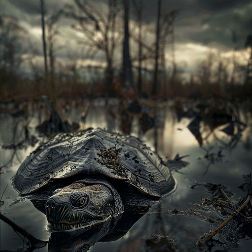 Snapping turtle in dramatic swamp
