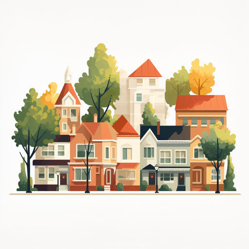 Neighborhood clipart in the style of Chiaroscuro Art, on white background