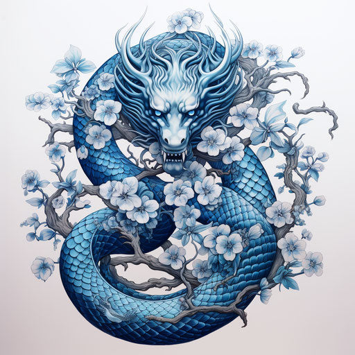 Blue snake tattoo design on white background