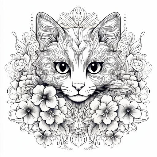 Cat and flowers with intricately sculpted patterns