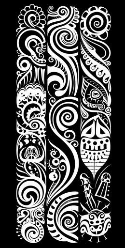 Tribal tattoo in black and white, PNG art style