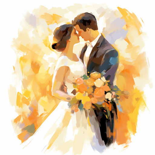 Impressionistic Art wedding card clipart on white background