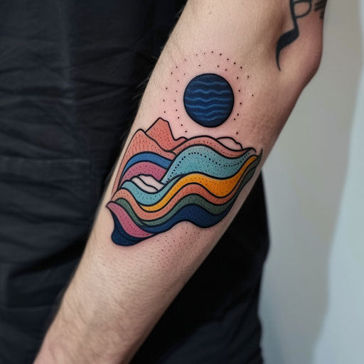 Abstract waves in pastel hues, flat tattoo sketch for a subtle pride tattoo