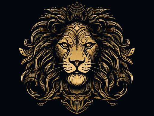 Black and gold lion head, pattachitra style, Vancouver school