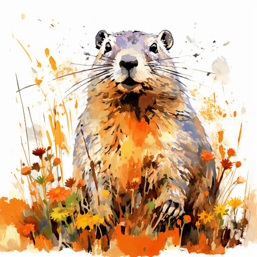 Groundhog illustration in the Impressionistic Art style, on white background