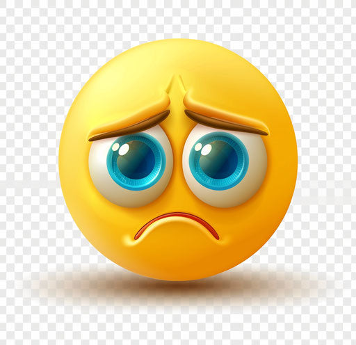 Sad emoji clipart, yellow circle with two blue eyes, transparent background 28:27