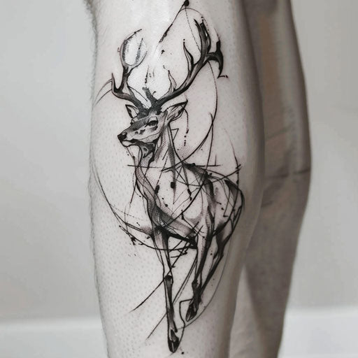 Expressive deer tattoo with dynamic lines