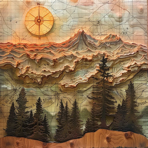 Topographical map of Mount Hood, elk hunting, sunset