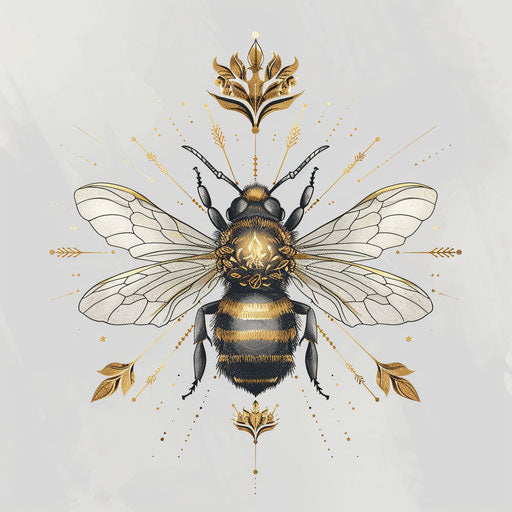 Stylish queen bee tattoo sketch with gold foil accents