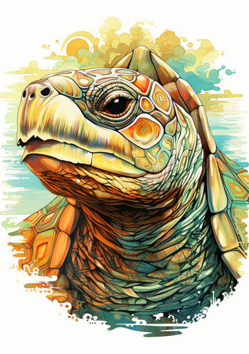 Colorful design face of turtle, layered complexity