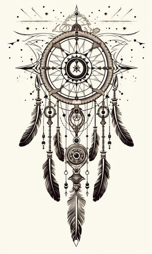 Native Indian symbol dream catcher, detailed black-and-white prints