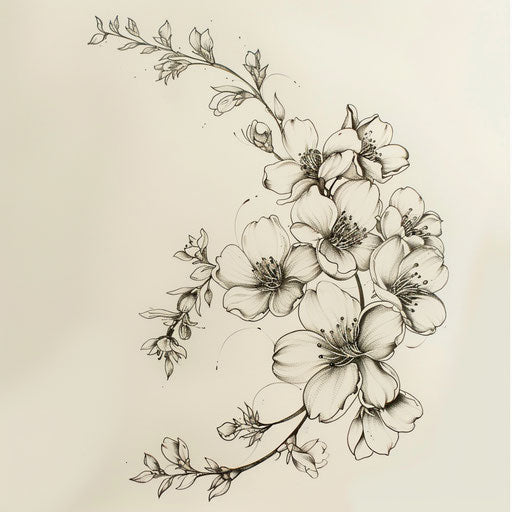Delicate cherry blossoms framing the eleven tattoo sketch with elegance