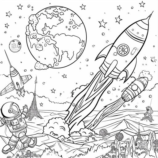 Space Earth with rockets and astronauts