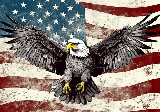 American eagle with flag, aesthetic movement, pointillism