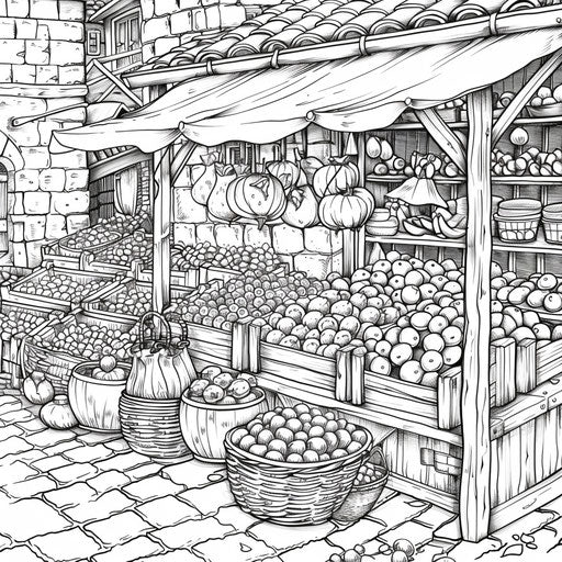 Busy market with vendors selling fruits and vegetables