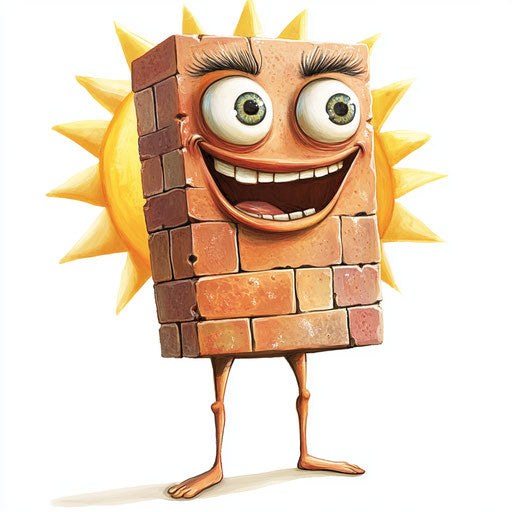 Humorous caricature of a brick with human characteristics