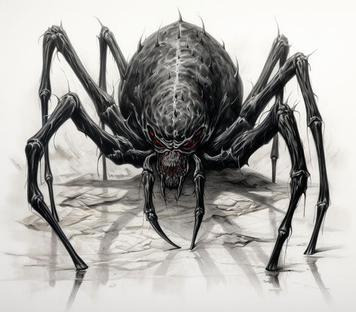 Black widow spider, demonic photo style, shading 76:67