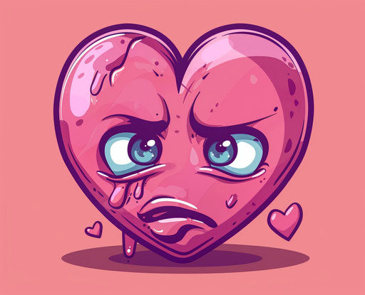 Sad pink heart with heart-shaped cutout