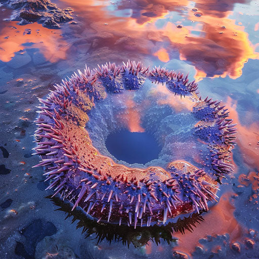 Sea urchin in a tide pool reflecting sky colors